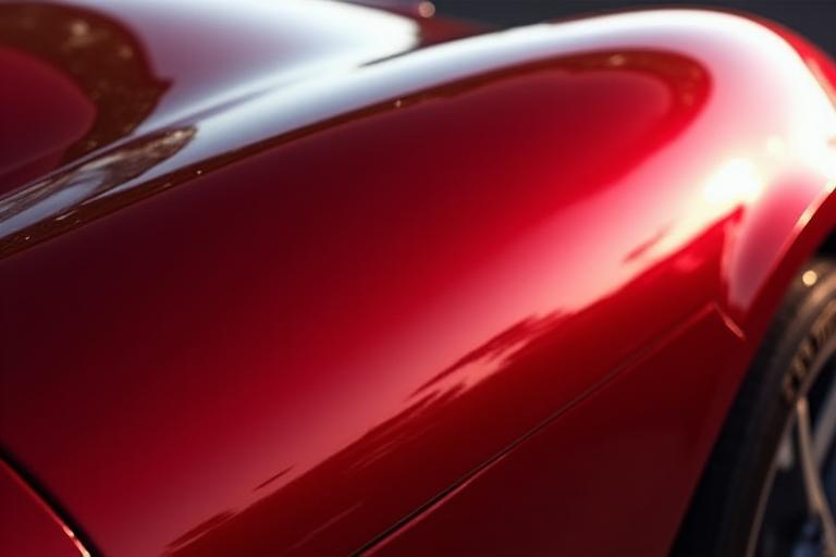 Der gleiche Autolack, tief glänzend und reflektierend nach der Politur.