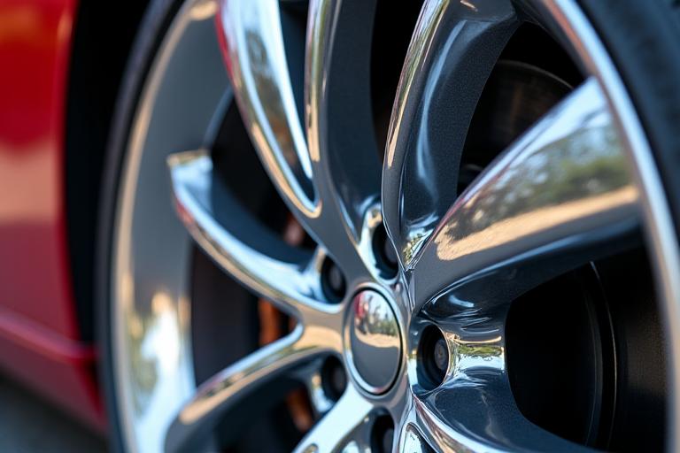 Dieselbe Autofelge, glänzend und sauber nach der Reinigung.